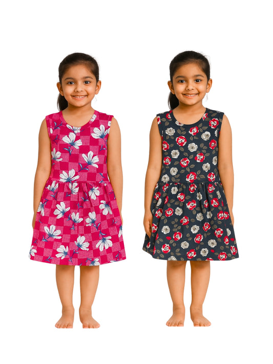 KIDS LS FROCK FLORAL PRINT(PACK OF 2)2YRS-10YRS