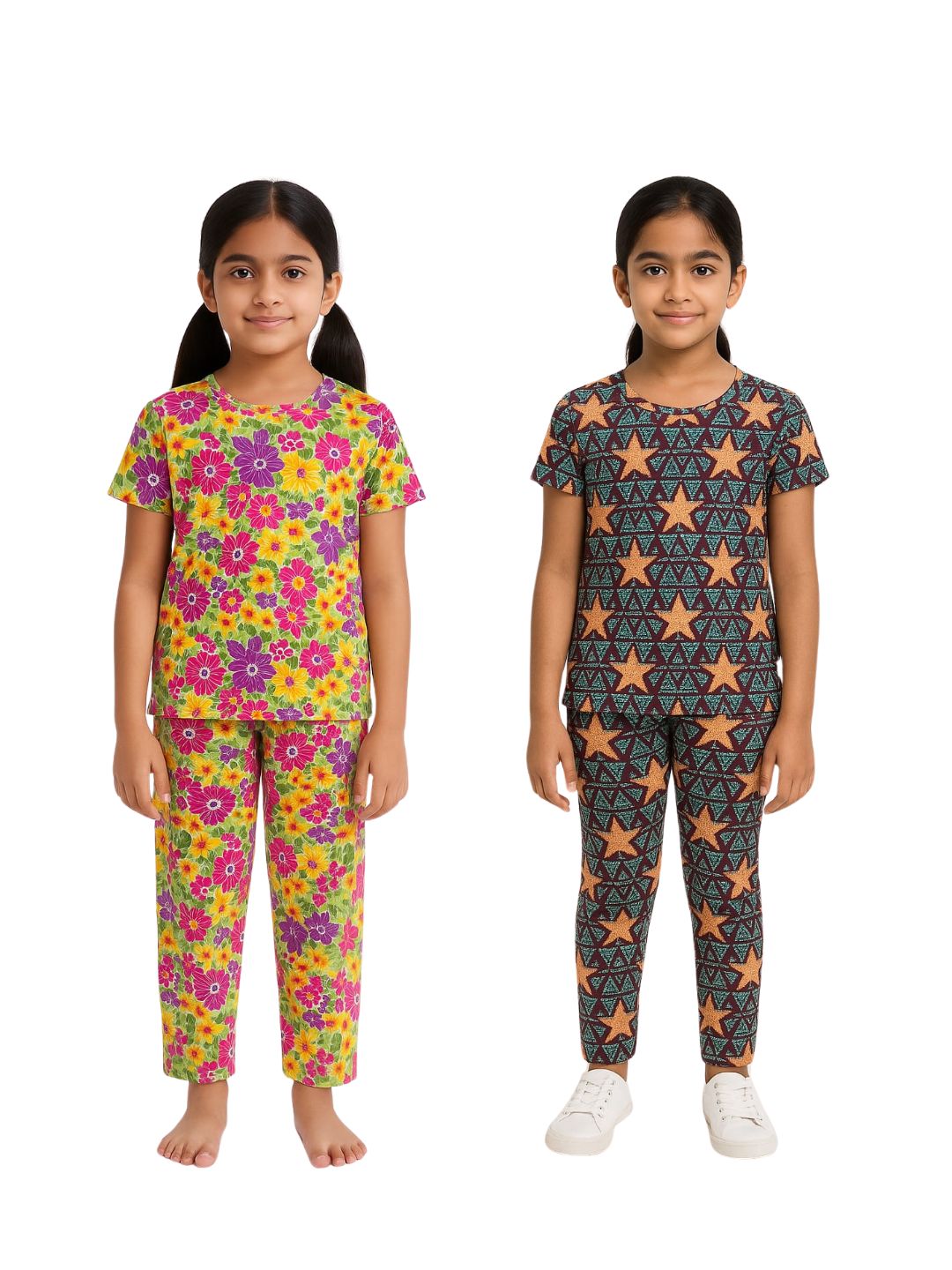GIRLS AOP PYJ TOP AND BOTTOM SET(PACK OF 2)2YRS-10YRS