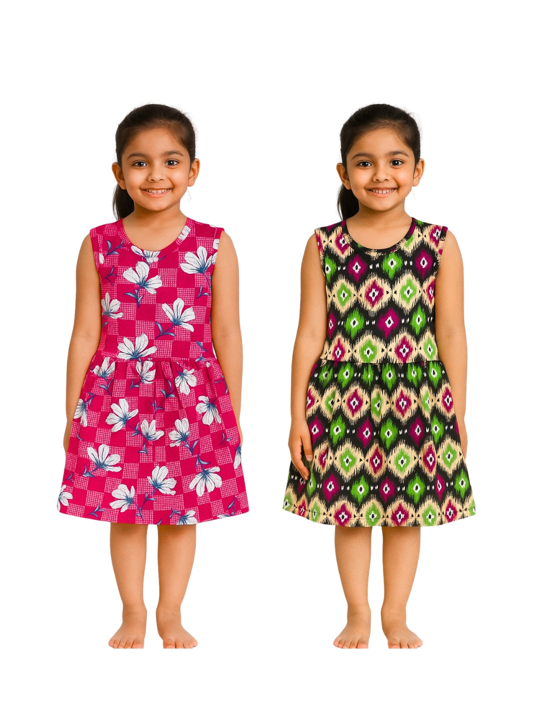 KIDS LS FROCK FLORAL PRINT(PACK OF 2)2YRS-10YRS