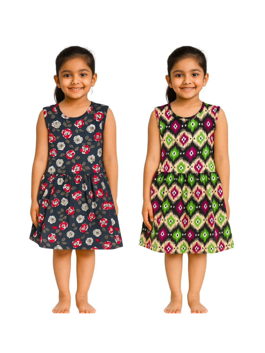 KIDS LS FROCK FLORAL PRINT(PACK OF 2)2YRS-10YRS