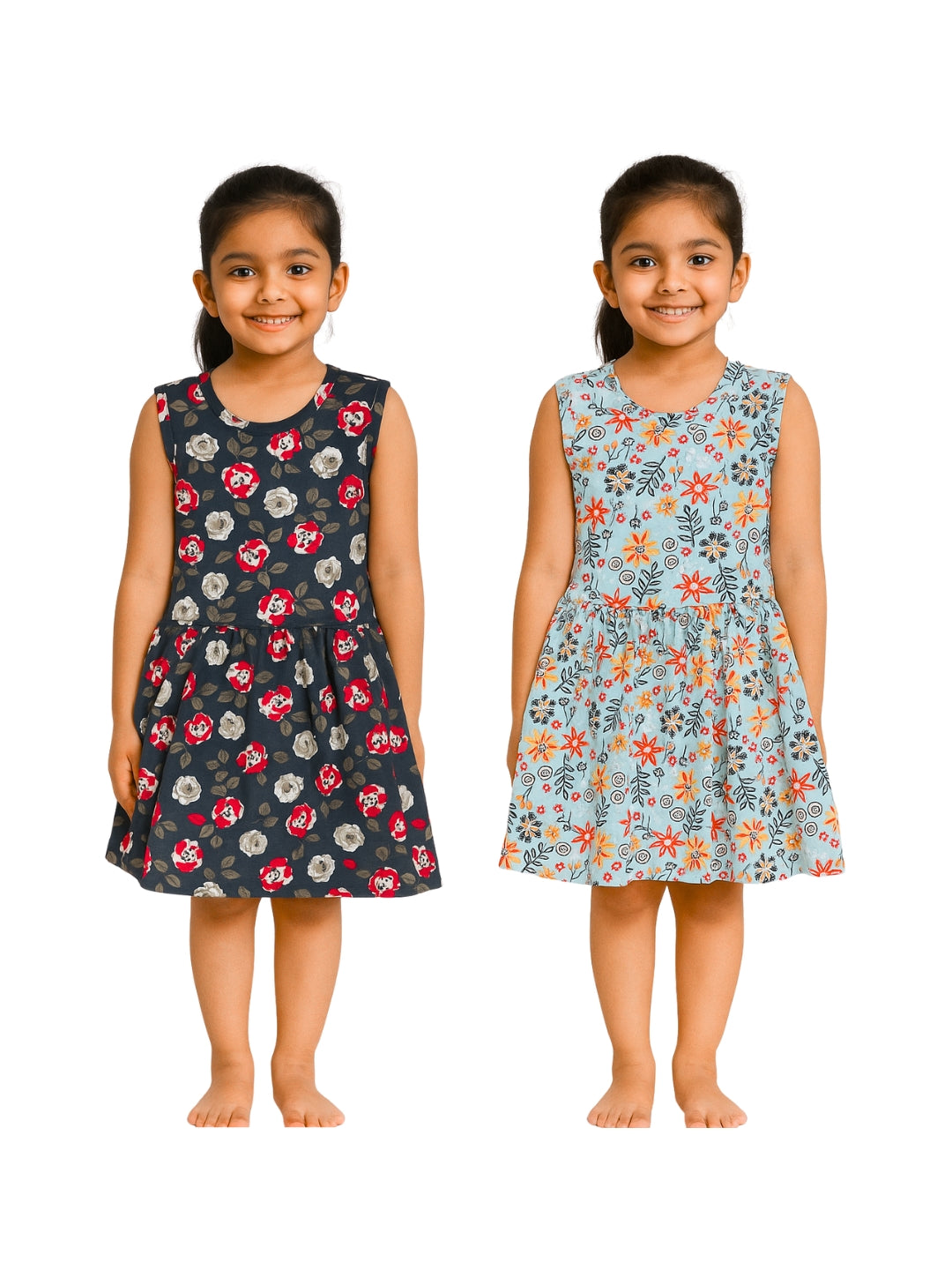 KIDS LS FROCK FLORAL PRINT(PACK OF 2)2YRS-10YRS