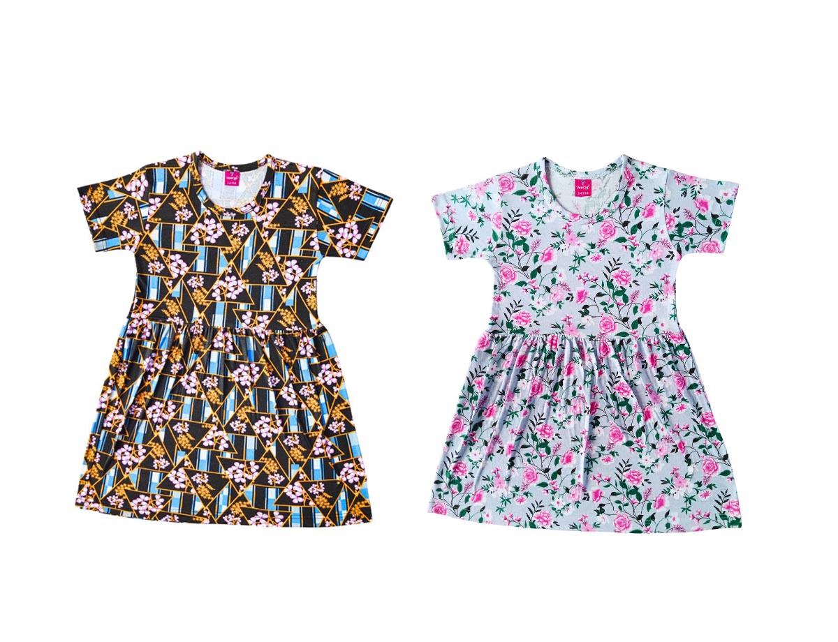 KIDS SLEEVE FROCK PACK OF 2(2-3YRS-9-10YRS)