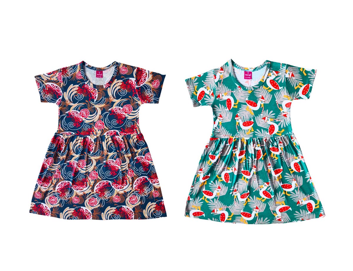 KIDS SLEEVE FROCK PACK OF 2(2-3YRS-9-10YRS)