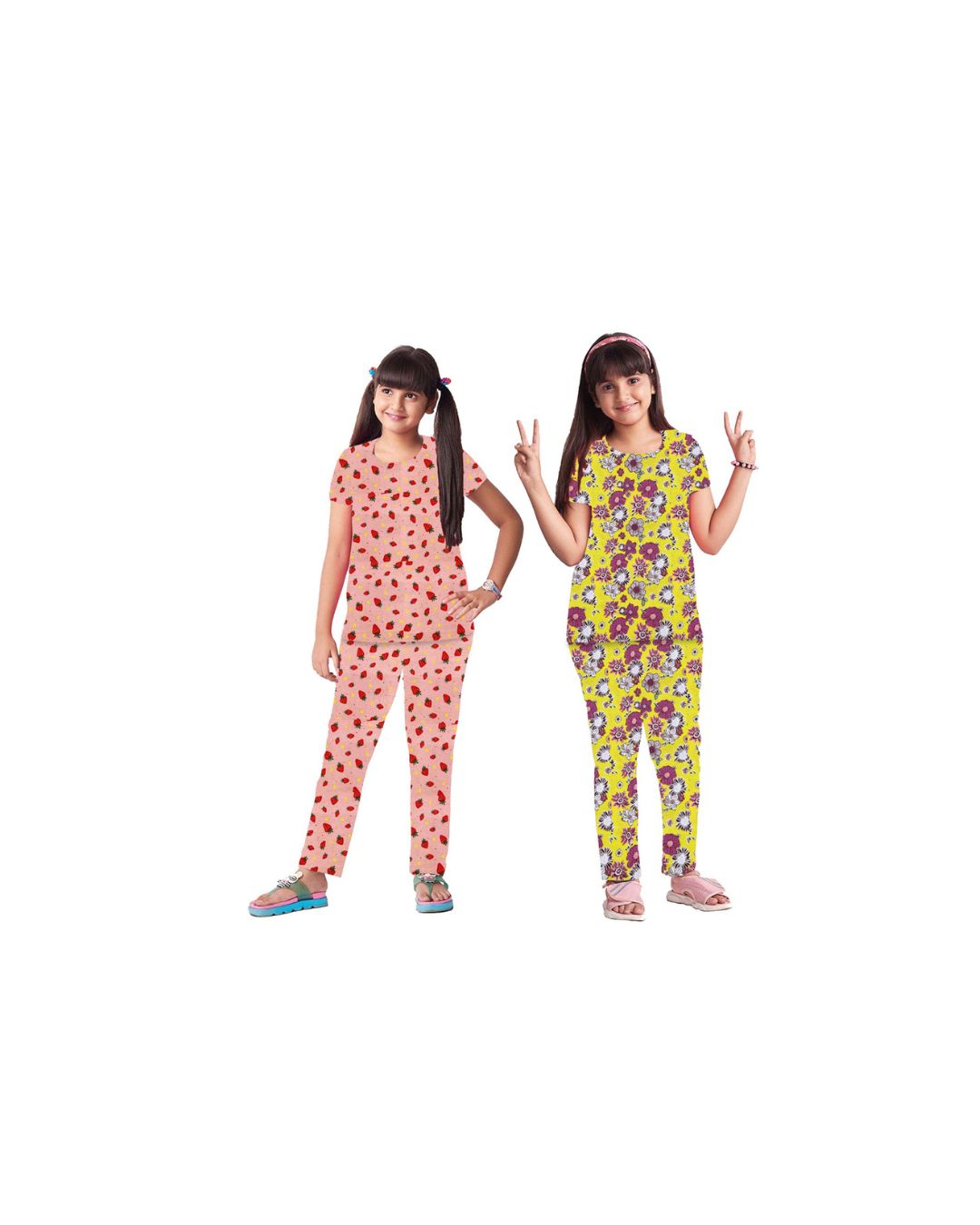GIRLS AOP PYJ TOP AND BOTTOM SET(PACK OF 2)2YRS-10YRS